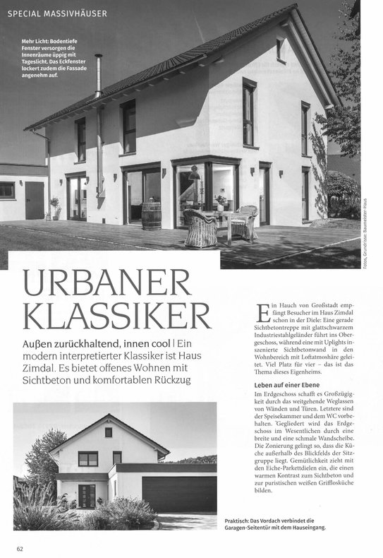 Das Haus Zimdal in "mein schönes zuhause" im September/Otober 2023 für Special Massivhäuser. Urbaner Klassiker.